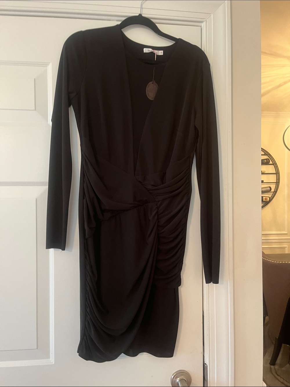 Bailey 44 Black Long-Sleeve Ruched Wrap-Style Dress